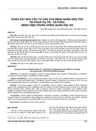 Khảo sát nhu cầu tư vấn của bệnh nhân ung thư tại khoa xạ trị - xạ phẫu, Bệnh viện Trung Ương Quân Đội 108