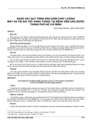 Khảo sát quy trình bảo đảm chất lượng máy xạ trị gia tốc hằng tháng tại bệnh viện ung bướu thành phố Hồ Chí Minh