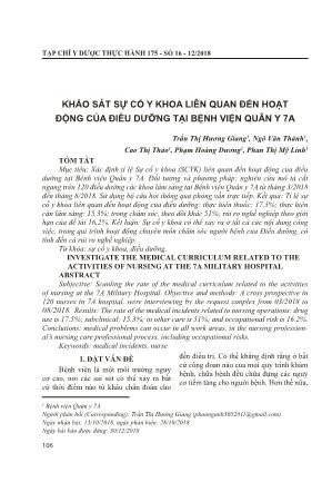Khảo sát sự cố y khoa liên quan đến hoạt động của điều dưỡng tại bệnh viện Quân Y 7A