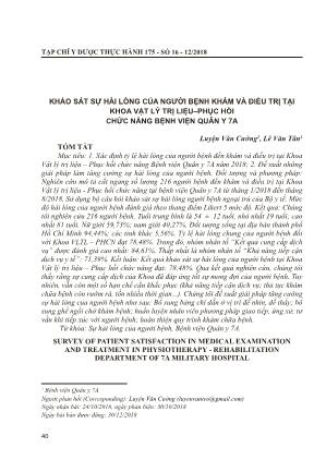 Khảo sát sự hài lòng của người bệnh khám và điều trị tại khoa vật lý trị liệu-phục hồi chức năng Bệnh viện Quân Y 7A
