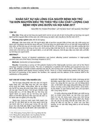 Khảo sát sự hài lòng của người bệnh nội trú tại đơn nguyên điều trị theo yêu cầu chất lượng cao Bệnh viện Ung Bướu Hà Nội năm 2017