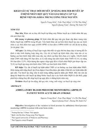 Khảo sát sự thay đổi huyết áp bằng holter huyết áp ở bệnh nhân đột quỵ não giai đoạn cấp tại Bệnh viện đa khoa Trung ương Thái Nguyên