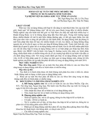Khảo sát sự tuân thủ phác đồ điều trị trong sử dụng kháng sinh năm 2016 tại Bệnh viện Đa khoa khu vực tỉnh An Giang