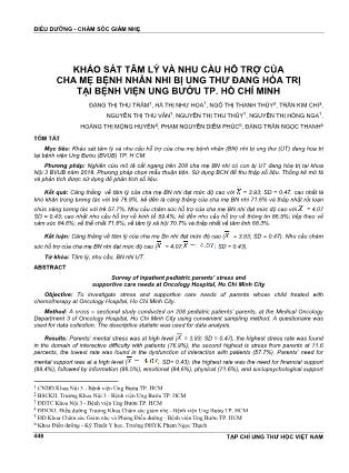 Khảo sát tâm lý và nhu cầu hỗ trợ của cha mẹ bệnh nhân nhi bị ung thư đang hóa trị tại Bệnh viện Ung Bướu TP. Hồ Chí Minh