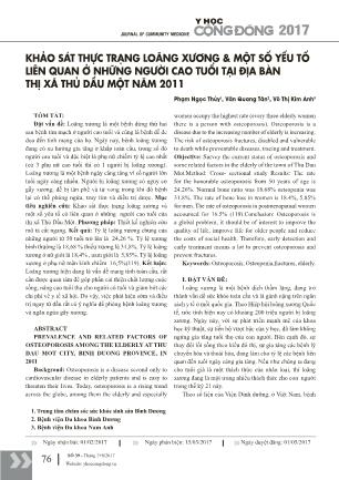 Khảo sát thực trạng loãng xương & một số yếu tố liên quan ở những người cao tuổi tại địa bàn thị xã Thủ Dầu Một năm 2011