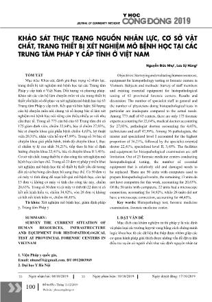 Khảo sát thực trạng nguồn nhân lực, cơ sở vật chất, trang thiết bị xét nghiệm mô bệnh học tại các trung tâm pháp y cấp tỉnh ở Việt Nam