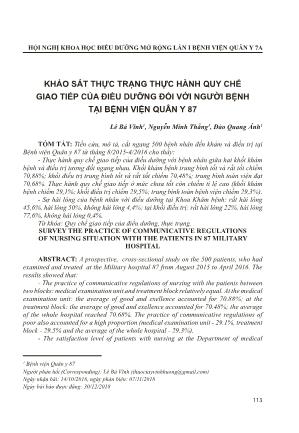 Khảo sát thực trạng thực hành quy chế giao tiếp của điều dưỡng đối với người bệnh tại Bệnh viện Quân Y 87