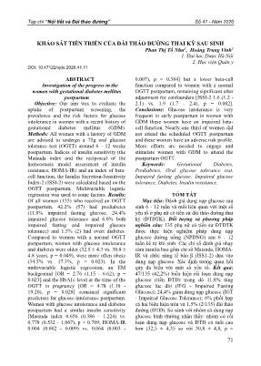 Khảo sát tiến triển của đái tháo đường thai kỳ sau sinh