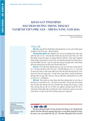 Khảo sát tình hình đái tháo đường trong thai kỳ tại Bệnh viện Phụ sản - Nhi Đà Nẵng năm 2016