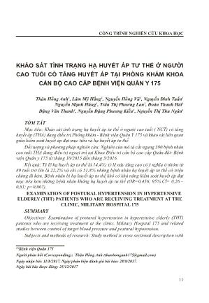 Khảo sát tình trạng hạ huyết áp tư thế ở người cao tuổi có tăng huyết áp tại phòng khám khoa cán bộ cao cấp Bệnh viện Quân Y 175