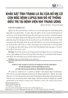 Khảo sát tình trạng lo âu của bố mẹ có con mắc bệnh lupus ban đỏ hệ thống điều trị tại Bệnh viện Nhi Trung Ương
