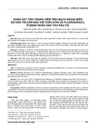 Khảo sát tình trạng viêm tĩnh mạch ngoại biên do hóa trị dẫn đầu với cisplatin và fluorouracil ở bệnh nhân ung thư đầu cổ