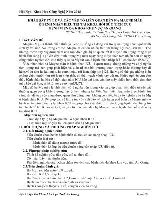 Khảo sát tỷ lệ và các yếu tố liên quan đến hạ magne máu ở bệnh nhân điều trị tại khoa hồi sức tích cực Bệnh viện Đa khoa khu vực An Giang