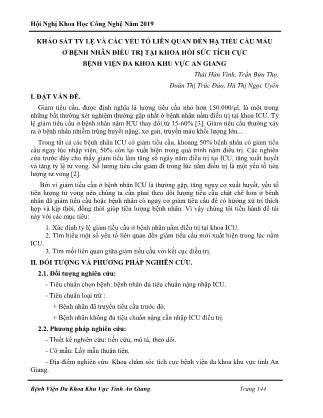 Khảo sát tỷ lệ và các yếu tố liên quan đến hạ tiểu cầu máu ở bệnh nhân điều trị tại khoa hồi sức tích cực Bệnh viện Đa khoa khu vực An Giang