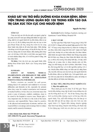 Khảo sát vai trò điều dưỡng khoa khám bệnh, Bệnh viện Trung ương Quân đội 108 trong kiến tạo giá trị cảm xúc tích cực cho người bệnh