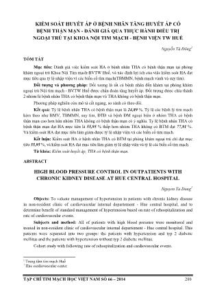 Kiểm soát huyết áp ở bệnh nhân tăng huyết áp có bệnh thận mạn - Đánh giá qua thực hành điều trị ngoại trú tại khoa nội tim mạch - Bệnh viện TW Huế