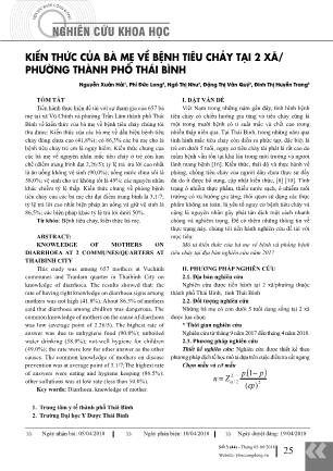 Kiến thức của bà mẹ về bệnh tiêu chảy tại 2 xã/ phường thành phố Thái Bình