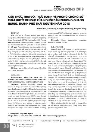 Kiến thức, thái độ, thực hành về phòng chống sốt xuất huyết dengue của người dân phường Quang Trung, thành phố Thái Nguyên năm 2018