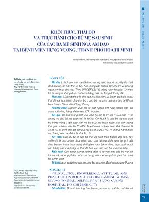 Kiến thức, thái độ và thực hành cho bú mẹ sau sinh của các bà mẹ sinh ngã âm đạo tại Bệnh viện Hùng Vương, thành phố Hồ Chí Minh