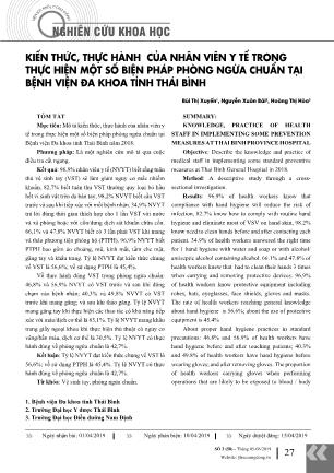 Kiến thức, thực hành của nhân viên y tế trong thực hiện một số biện pháp phòng ngừa chuẩn tại Bệnh viện Đa khoa tỉnh Thái Bình