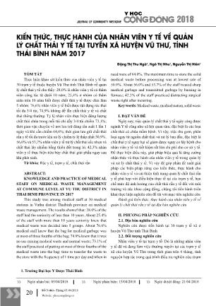 Kiến thức, thực hành của nhân viên y tế về quản lý chất thải y tế tại tuyến xã huyện Vũ Thư, tỉnh Thái Bình năm 2017