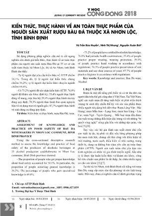 Kiến thức, thực hành về an toàn thực phẩm của người sản xuất rượu bàu đá thuộc xã Nhơn Lộc, tỉnh Bình Định