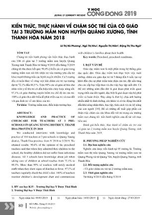 Kiến thức, thực hành về chăm sóc trẻ của cô giáo tại 3 trường mầm non huyện Quảng Xương, tỉnh Thanh Hóa năm 2018