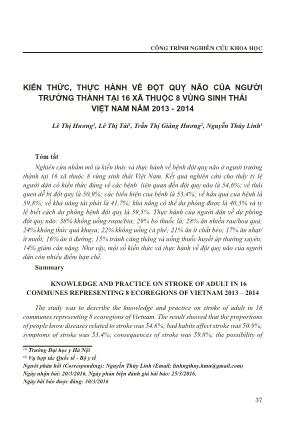Kiến thức, thực hành về đột quỵ não của người trưởng thành tại 16 xã thuộc 8 vùng sinh thái Việt Nam năm 2013-2014