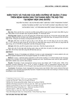 Kiến thức và thái độ của điều dưỡng về quản lý đau trên bệnh nhân ung thư đang điều trị nội trú tại bệnh viện Ung Bướu