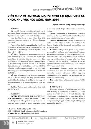 Kiến thức về an toàn người bệnh tại Bệnh viện Đa khoa khu vực Hóc Môn, năm 2019