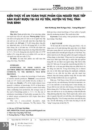 Kiến thức về an toàn thực phẩm của người trực tiếp sản xuất rượu tại xã Vũ Tiến, huyện Vũ Thư, tỉnh Thái Bình