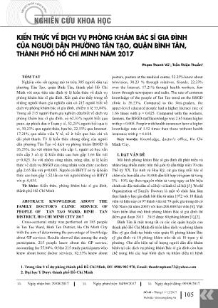 Kiến thức về dịch vụ phòng khám bác sĩ gia đình của người dân phường Tân Tạo, quận Bình Tân, thành phố Hồ Chí Minh năm 2017