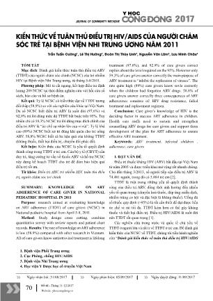 Kiến thức về tuân thủ điều trị HIV/AIDS của người chăm sóc trẻ tại Bệnh viện Nhi Trung Ương năm 2011