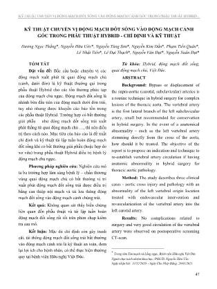 Kỹ thuật chuyển vị động mạch đốt sống vào động mạch cảnh gốc trong phẫu thuật Hybrid - Chỉ định và kỹ thuật