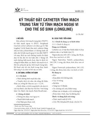 Kỹ thuật đặt catheter tĩnh mạch trung tâm từ tĩnh mạch ngoại vi cho trẻ sơ sinh (longline