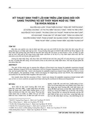 Kỹ thuật sinh thiết lõi kim trên lâm sàng đối với sang thương vú sờ thấy nghi ngờ ác tính tại khoa ngoại 4