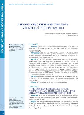 Liên quan đặc điểm hình thái noãn với kết quả thụ tinh sau ICSI