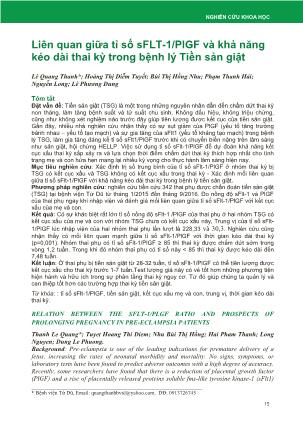 Liên quan giữa tỉ số sFLT-1/PlGF và khả năng kéo dài thai kỳ trong bệnh lý Tiền sản giật