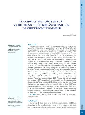Lựa chọn chiến lược tầm soát và dự phòng nhiễm khuẩn sơ sinh sớm do Streptococcus nhóm B