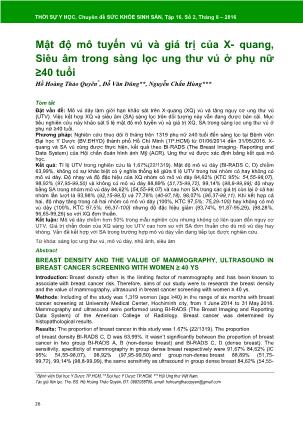 Mật độ mô tuyến vú và giá trị của X- Quang, Siêu âm trong sàng lọc ung thư vú ở phụ nữ ≥40 tuổi