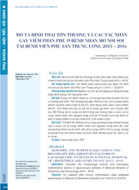 Mô tả hình thái tổn thương và các tác nhân gây viêm phần phụ ở bệnh nhân mổ nội soi tại Bệnh viện Phụ sản Trung ương 2015-2016