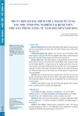 Mô tả một số đặc điểm chửa ngoài tử cung sau thụ tinh ống nghiệm tại Bệnh viện Phụ sản Trung ương từ năm 2013 đến năm 2015