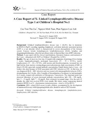 Mô tả trường hợp tang sinh tế bào Lympho liên quan nhiễm sắc thể X Type 1 tại Bệnh viện Nhi đồng I