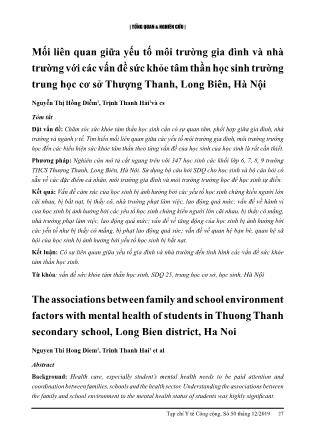 Mối liên quan giữa yếu tố môi trường gia đình và nhà trường với các vấn đề sức khỏe tâm thần học sinh trường Trung học Cơ sở Thượng Thanh, Long Biên, Hà Nội
