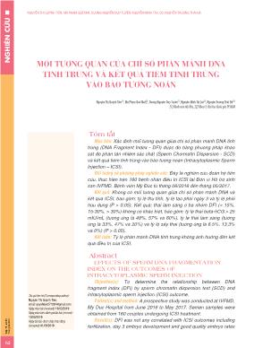 Mối tương quan của chỉ số phân mảnh dna tinh trùng và kết quả tiêm tinh trùng vào bào tương noãn