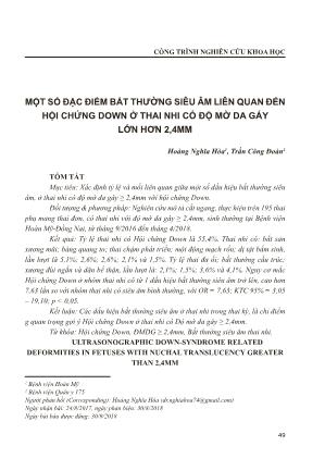 Một số đặc điểm bất thường siêu âm liên quan đến hội chứng Down ở thai nhi có độ mờ da gáy lớn hơn 2,4mm