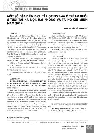 Một số đặc điểm dịch tễ học eczema ở trẻ em dưới 5 tuổi tại Hà Nội, Hải Phòng và TP. Hồ Chí Minh năm 2014
