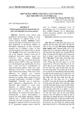 Một số đặc điểm lâm sàng, cận lâm sàng dậy thì sớm vô căn ở trẻ gái