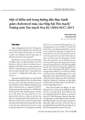 Một số điểm mới trong hướng dẫn thực hành giảm cholesterol máu của hiệp hội Tim mạch/ Trường môn Tim mạch hoa Kỳ (AHA/ACC) 2013