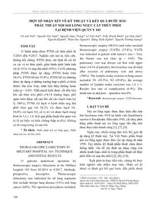 Một số nhận xét về kỹ thuật và kết quả bước đầu phẫu thuật nội soi lồng ngực cắt thùy phổi tại Bệnh viện Quân Y 103